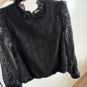 alice + olivia black Eyelet Top, M